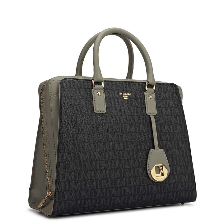 Medium Monogram Plain Leather Satchel - Black