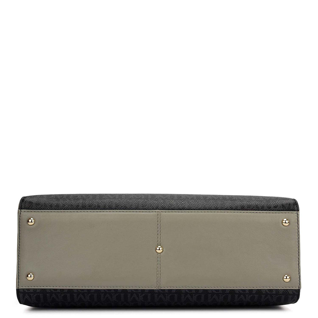 Medium Monogram Plain Leather Satchel - Black