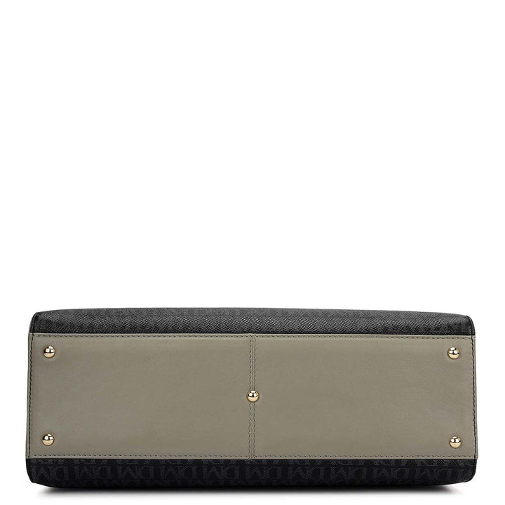 Medium Monogram Plain Leather Satchel - Black