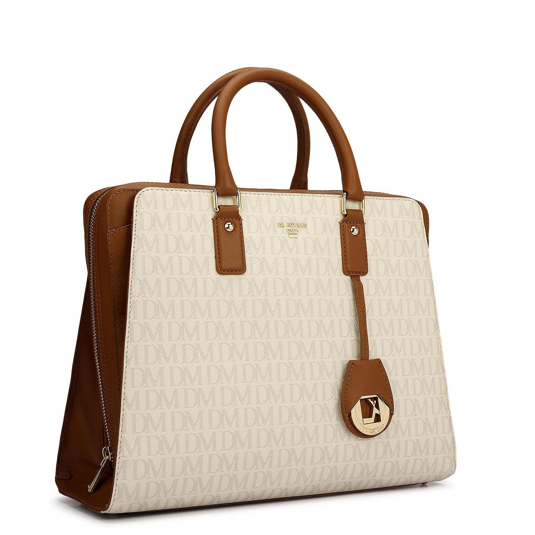 Medium Monogram Plain Leather Satchel - Marshmallow