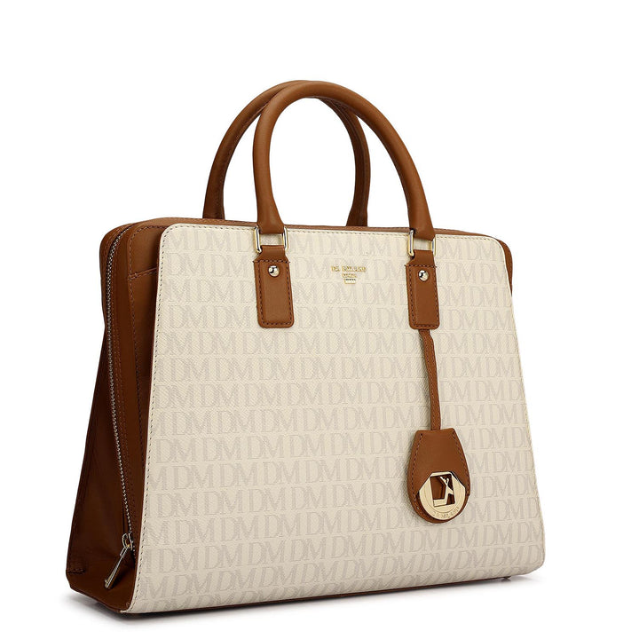 Medium Monogram Plain Leather Satchel - Marshmallow