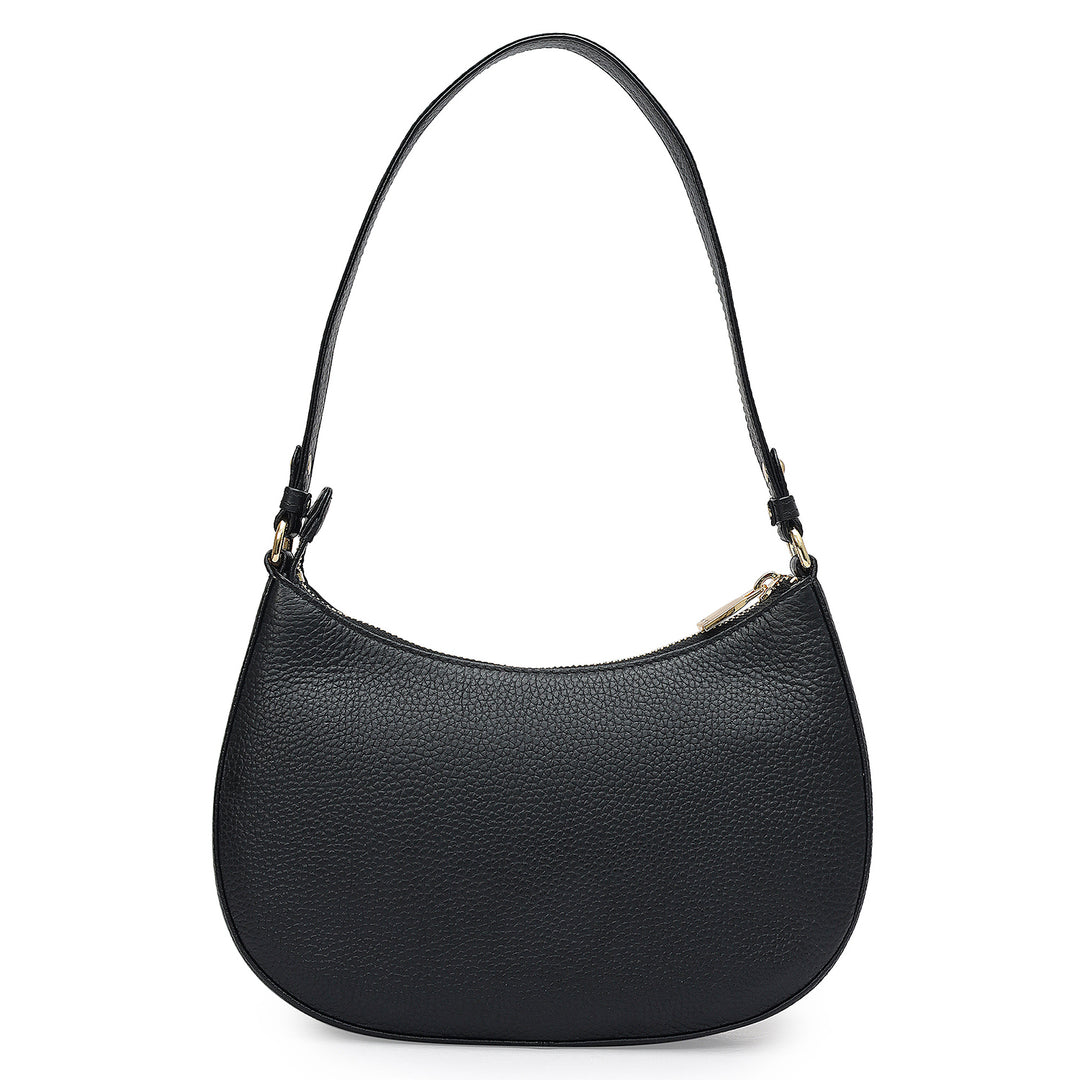 Small Floral Wax Leather Baguette - Black