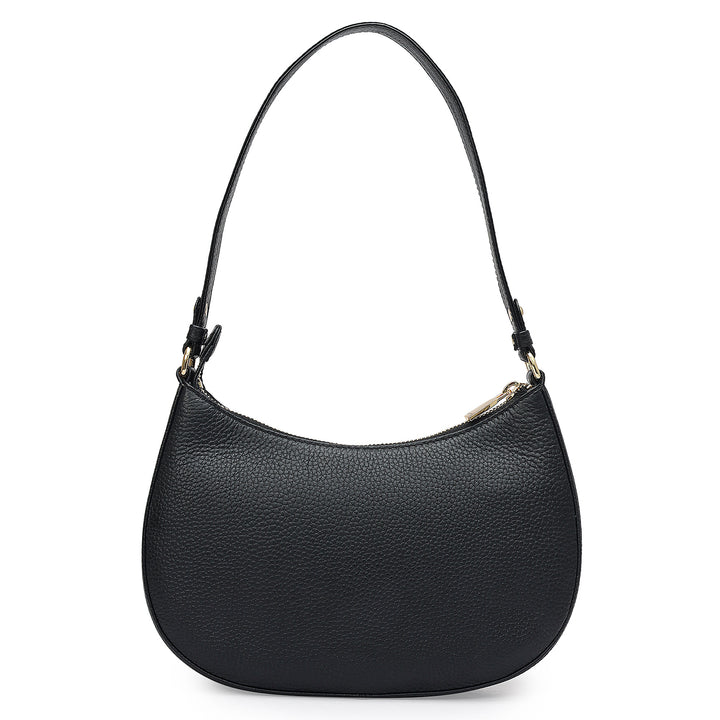 Small Floral Wax Leather Baguette - Black
