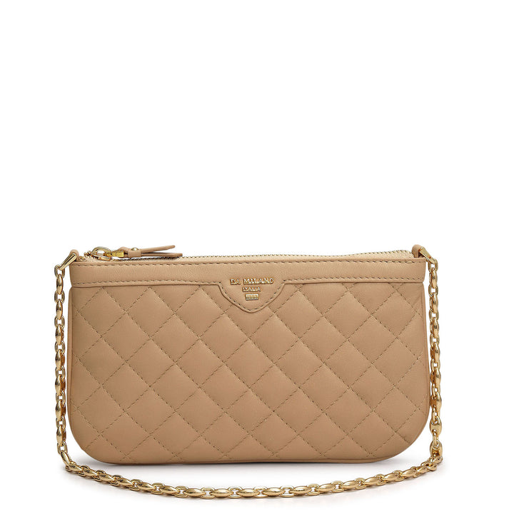Small Quilting Leather Baguette - Beige