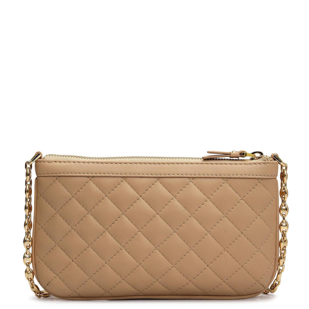 Small Quilting Leather Baguette - Beige