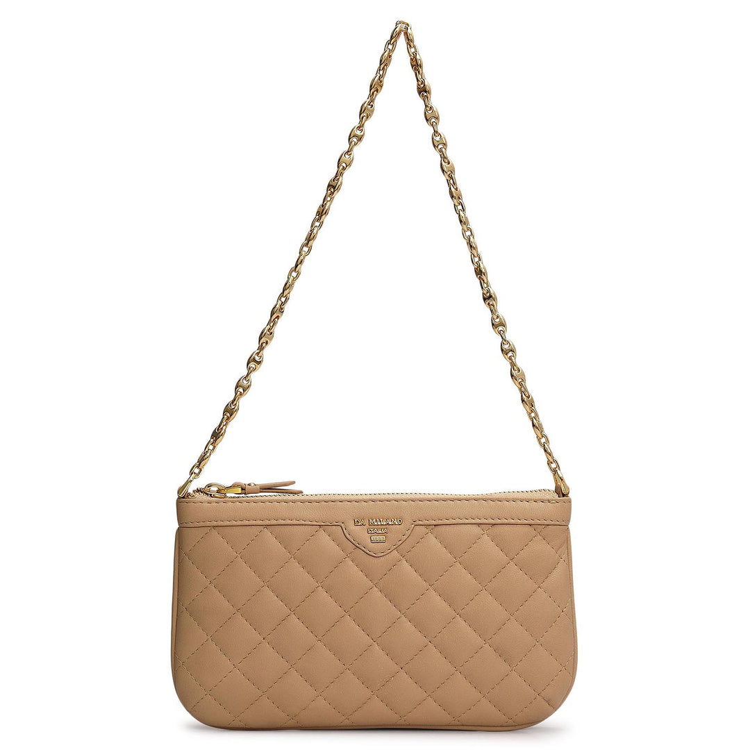 Small Quilting Leather Baguette - Beige