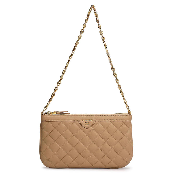 Small Quilting Leather Baguette - Beige