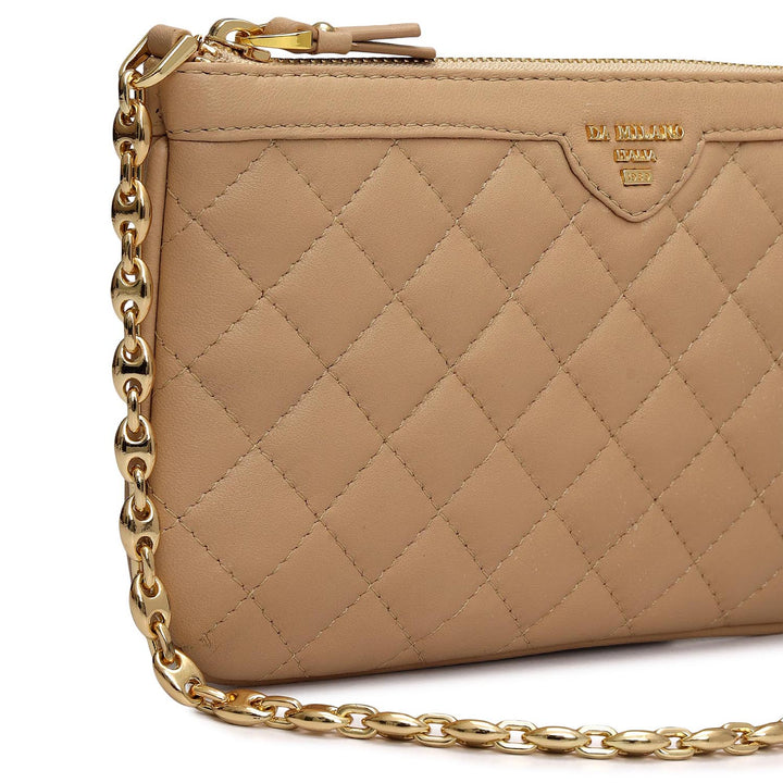 Small Quilting Leather Baguette - Beige