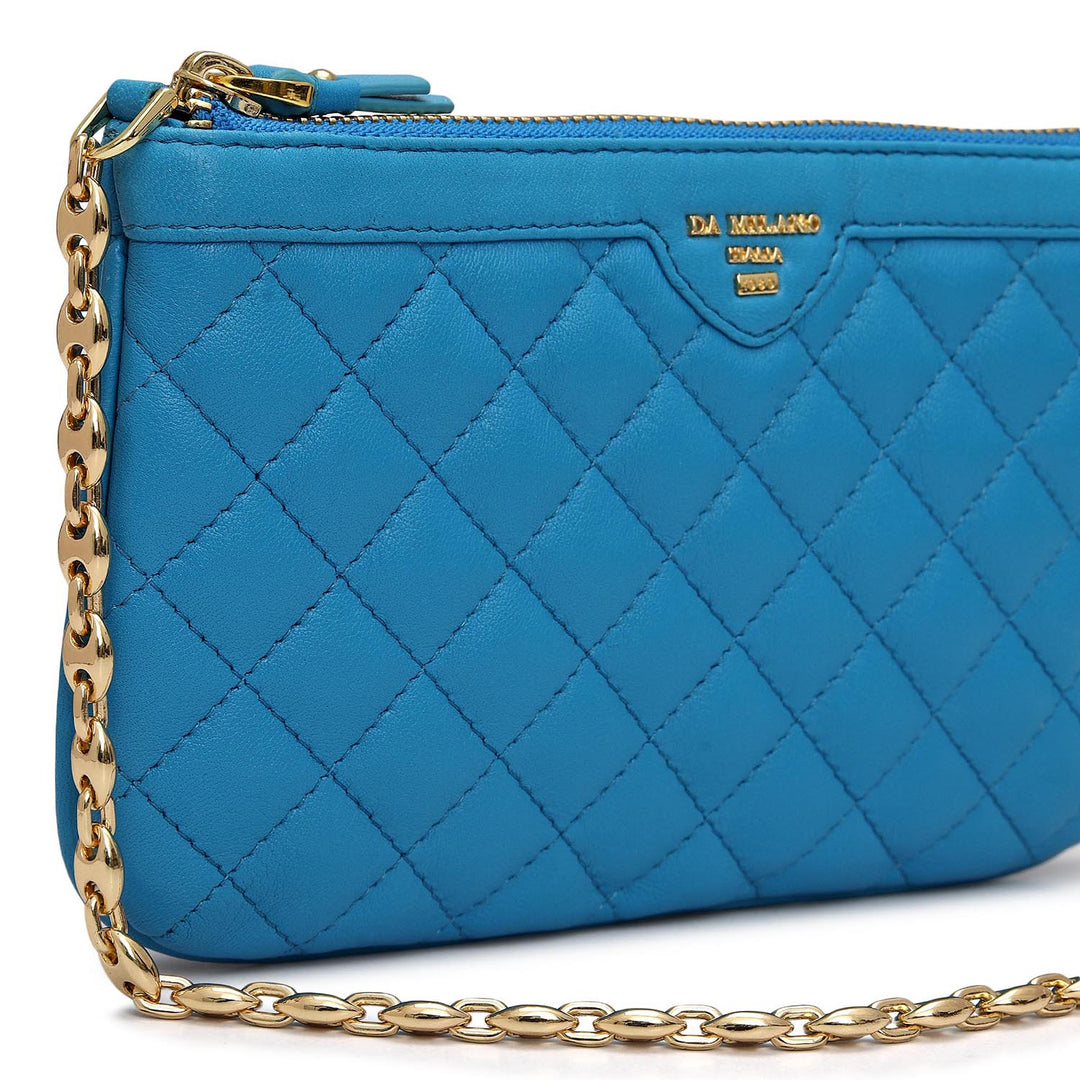 Small Quilting Leather Baguette - Blue