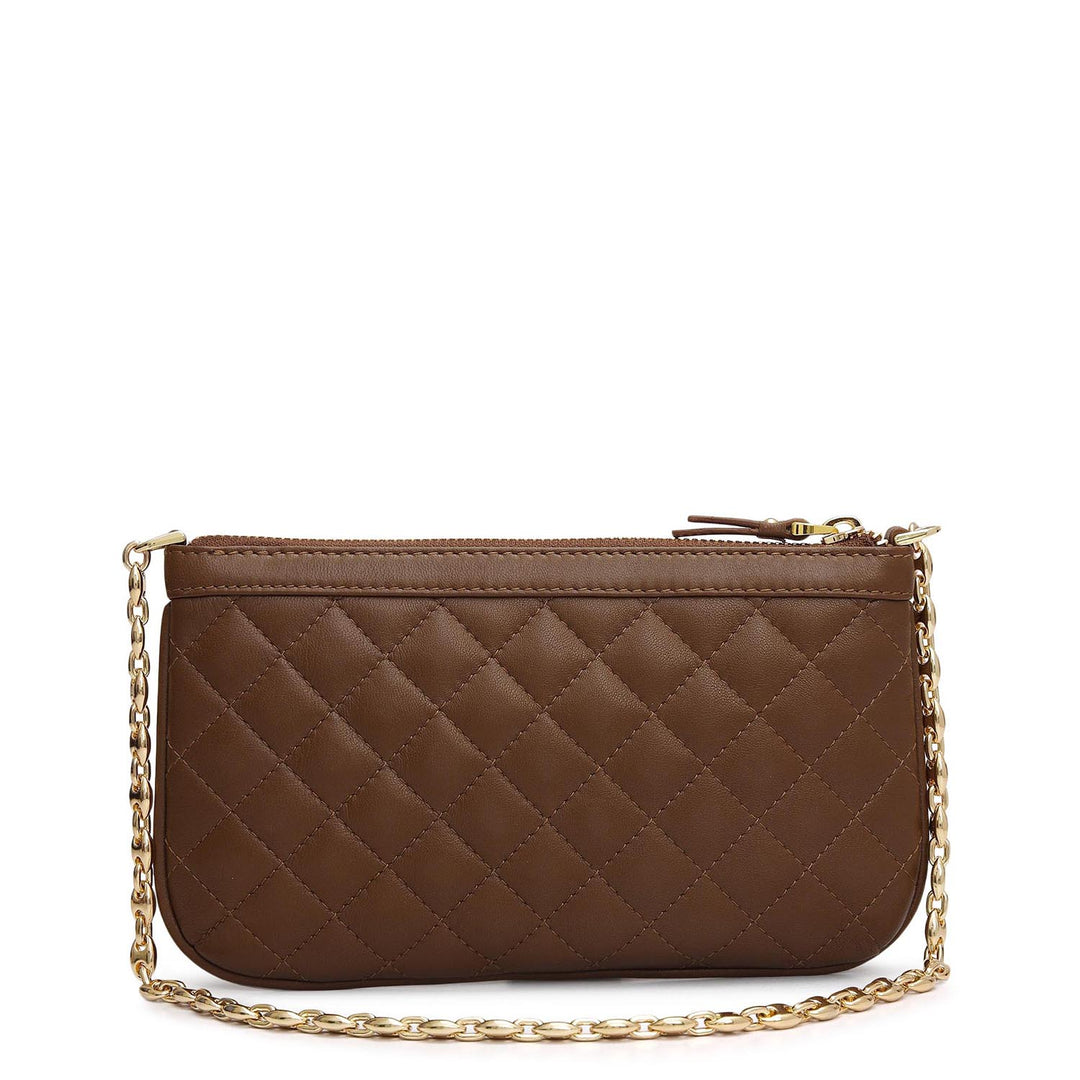 Small Quilting Leather Baguette - Brown