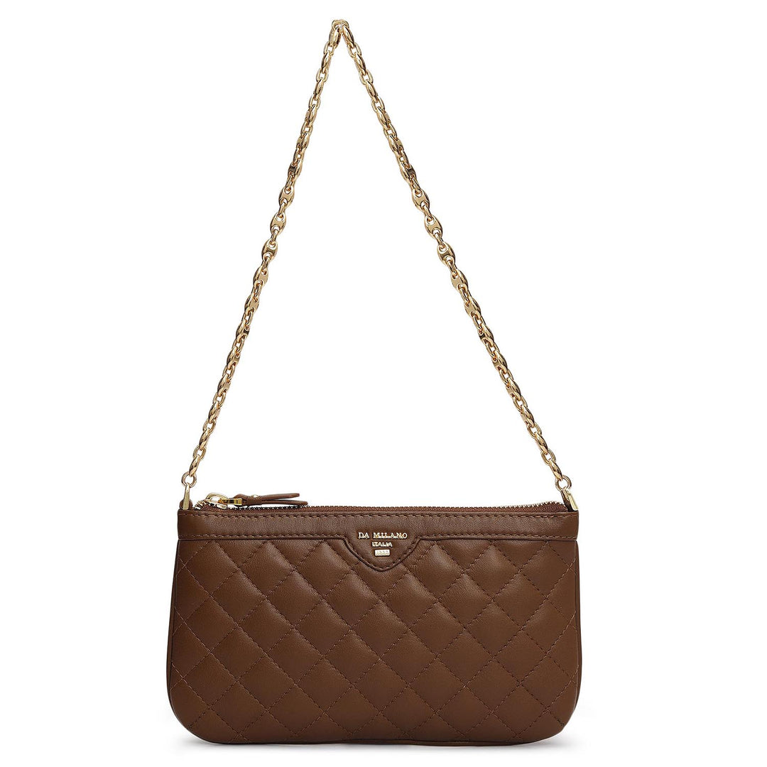 Small Quilting Leather Baguette - Brown