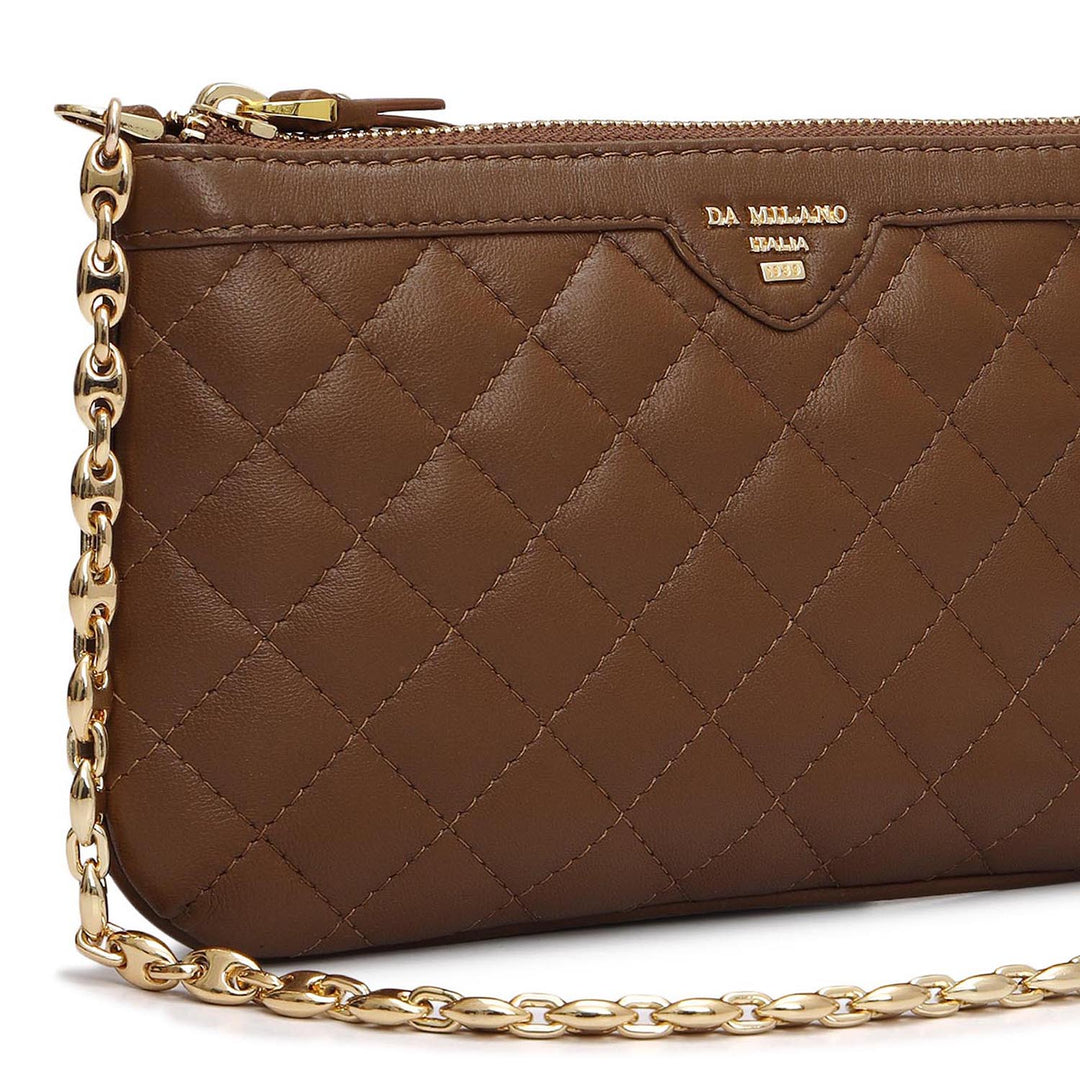Small Quilting Leather Baguette - Brown