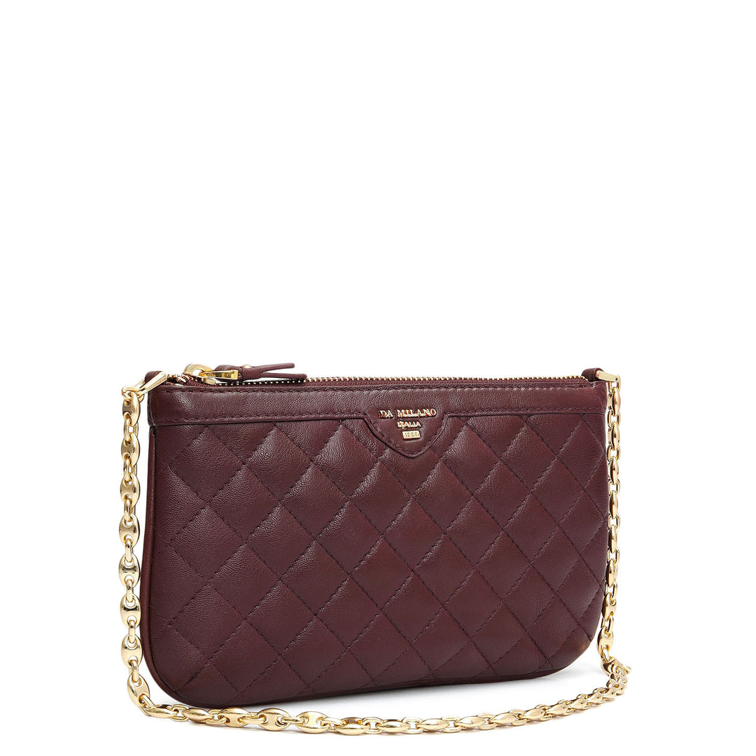 Small Quilting Leather Baguette - Burgundy