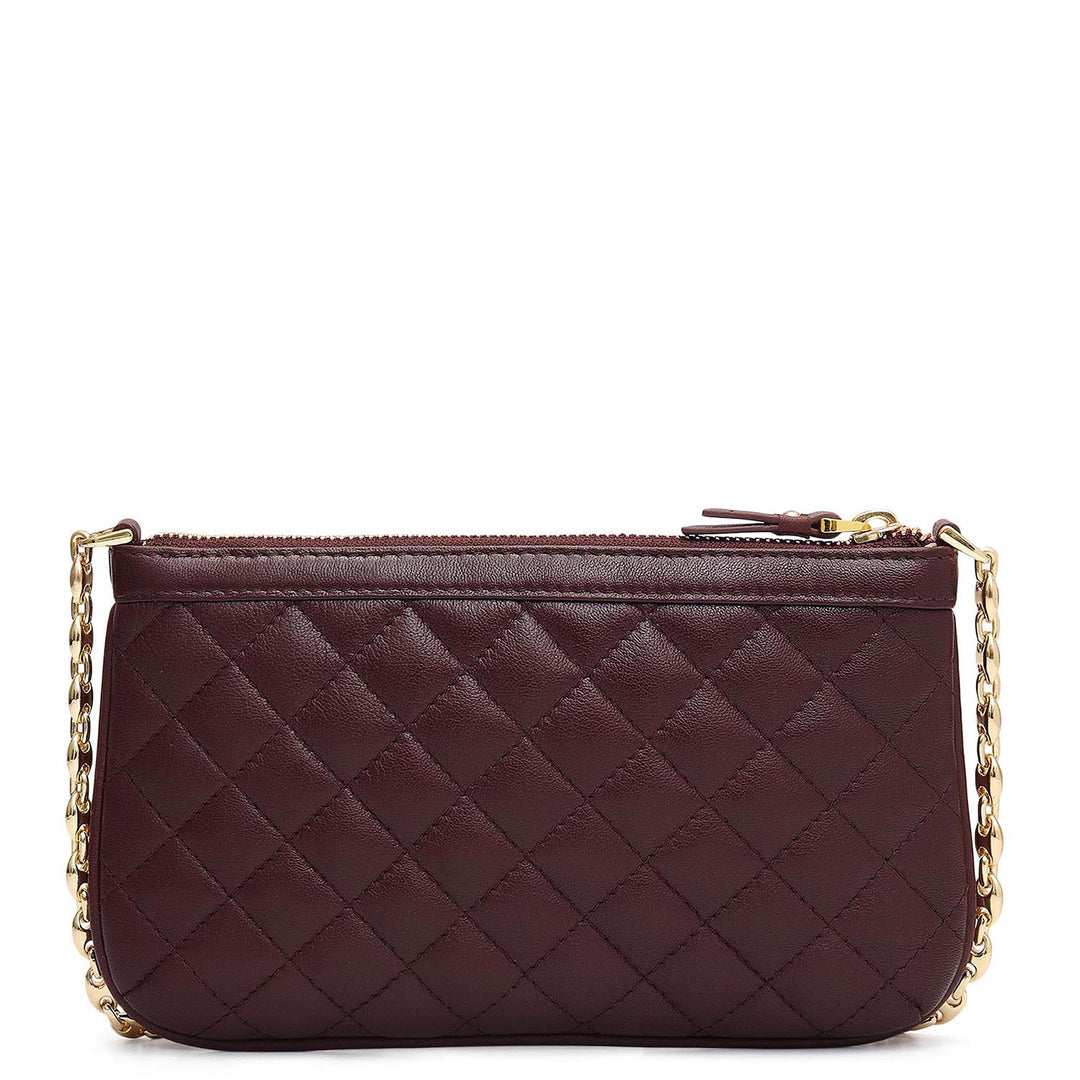 Small Quilting Leather Baguette - Burgundy