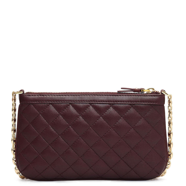 Small Quilting Leather Baguette - Burgundy