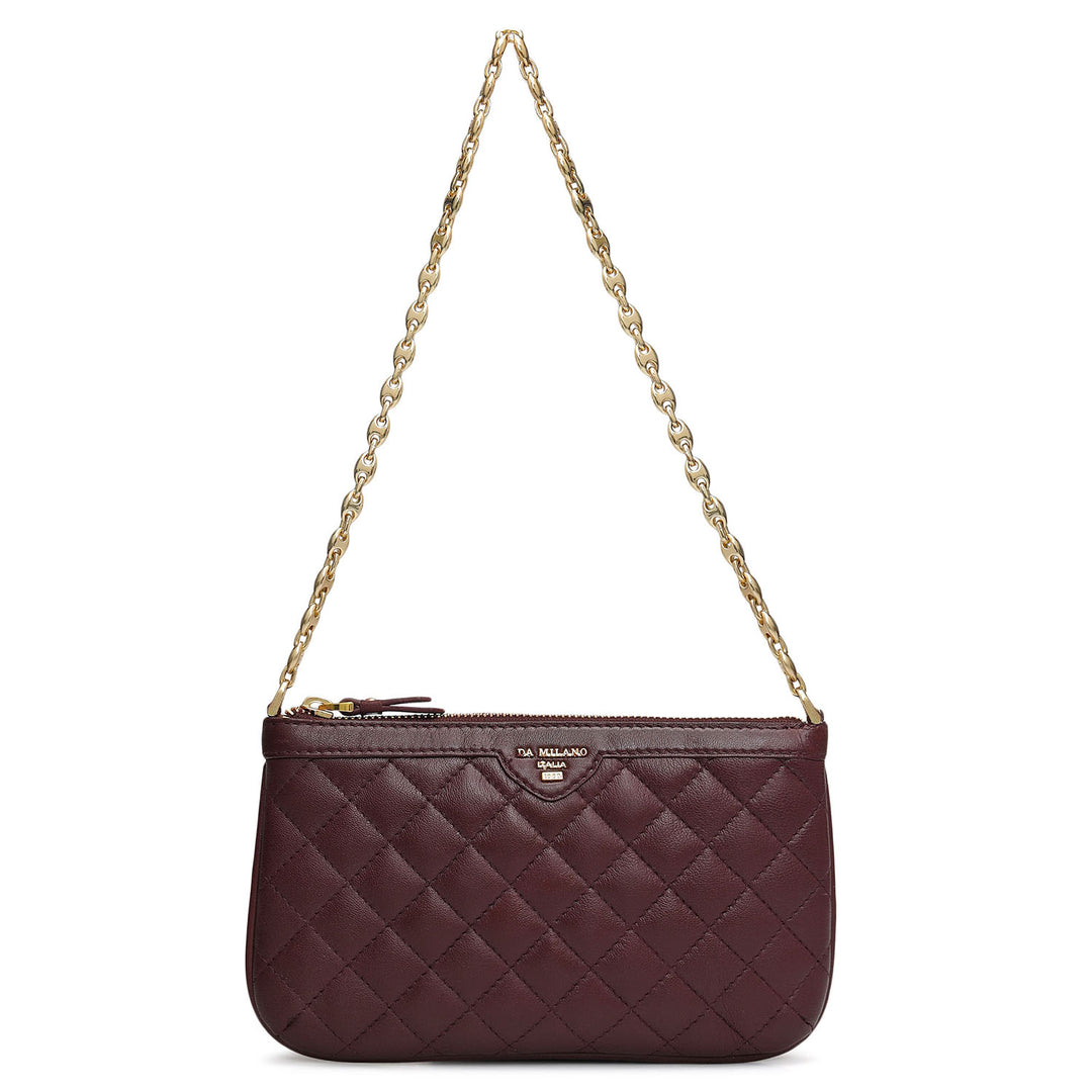Small Quilting Leather Baguette - Burgundy
