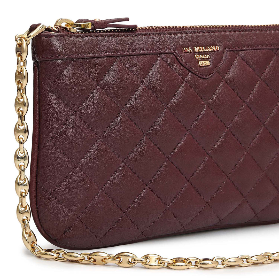 Small Quilting Leather Baguette - Burgundy