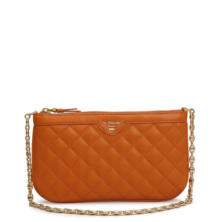 Small Quilting Leather Baguette - Orange