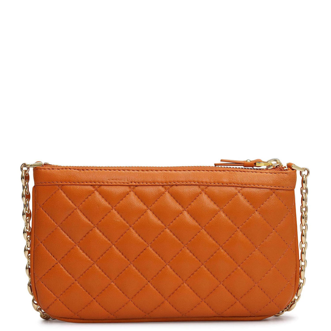 Small Quilting Leather Baguette - Orange