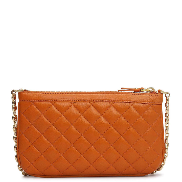 Small Quilting Leather Baguette - Orange