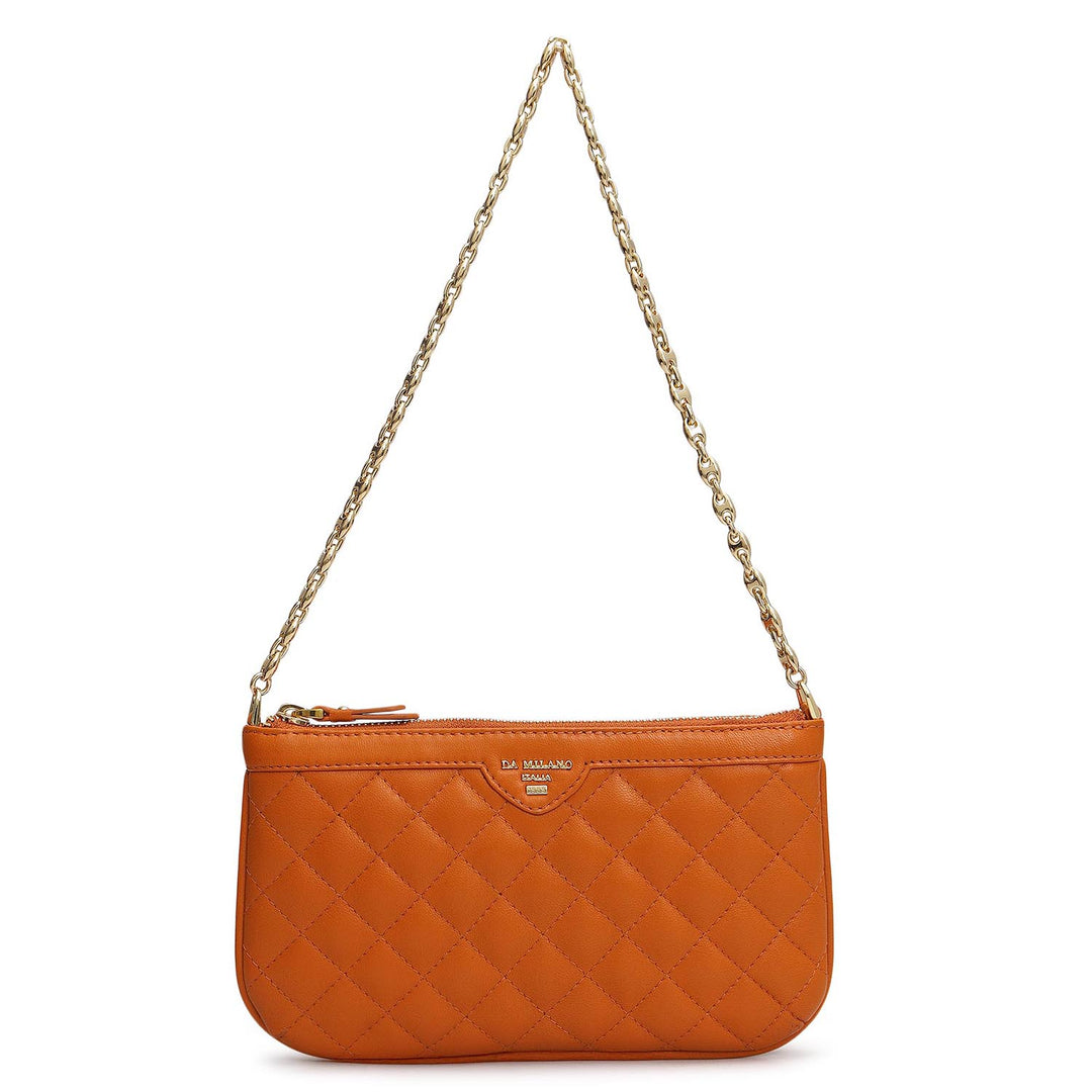Small Quilting Leather Baguette - Orange