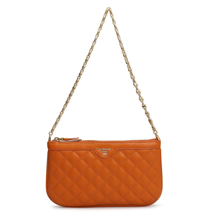 Small Quilting Leather Baguette - Orange