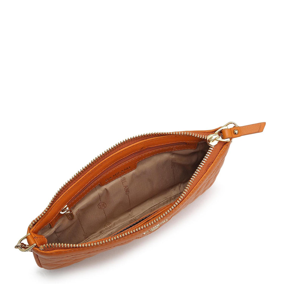 Small Quilting Leather Baguette - Orange