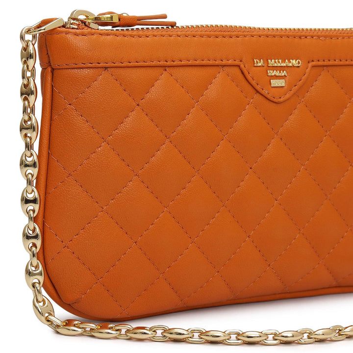 Small Quilting Leather Baguette - Orange