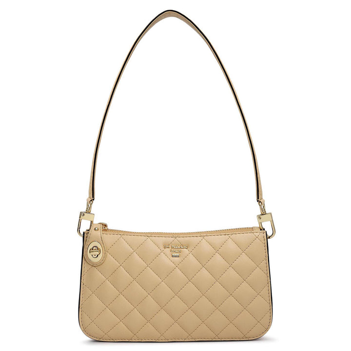Small Quilting Leather Baguette - Beige