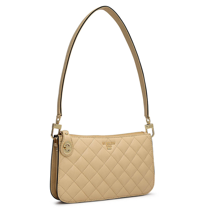 Small Quilting Leather Baguette - Beige