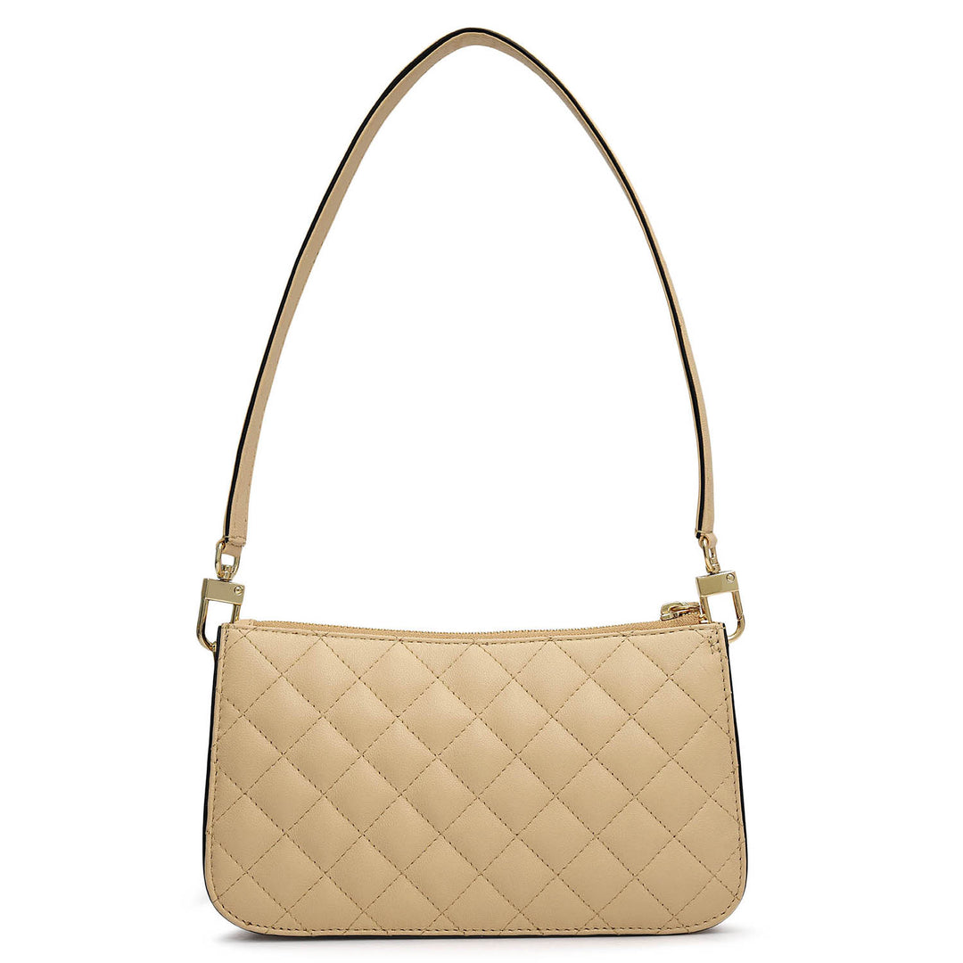 Small Quilting Leather Baguette - Beige