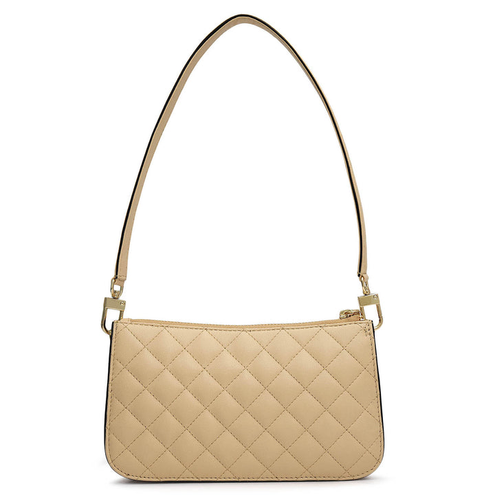 Small Quilting Leather Baguette - Beige