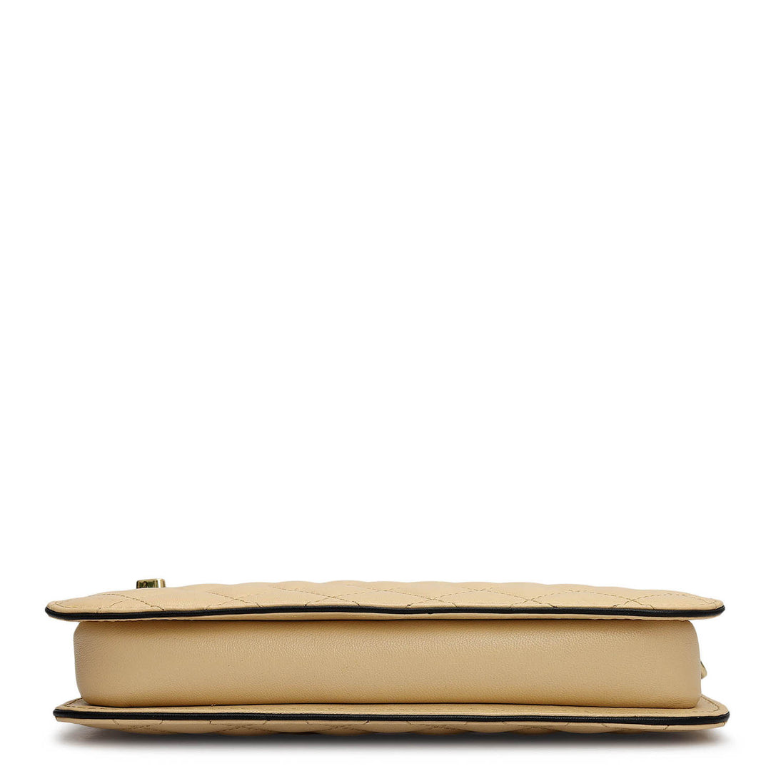 Small Quilting Leather Baguette - Beige