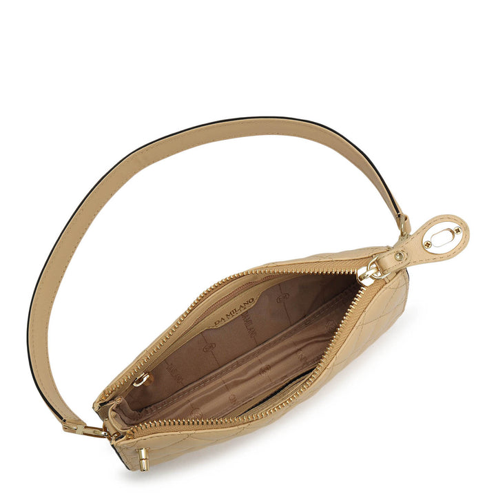Small Quilting Leather Baguette - Beige