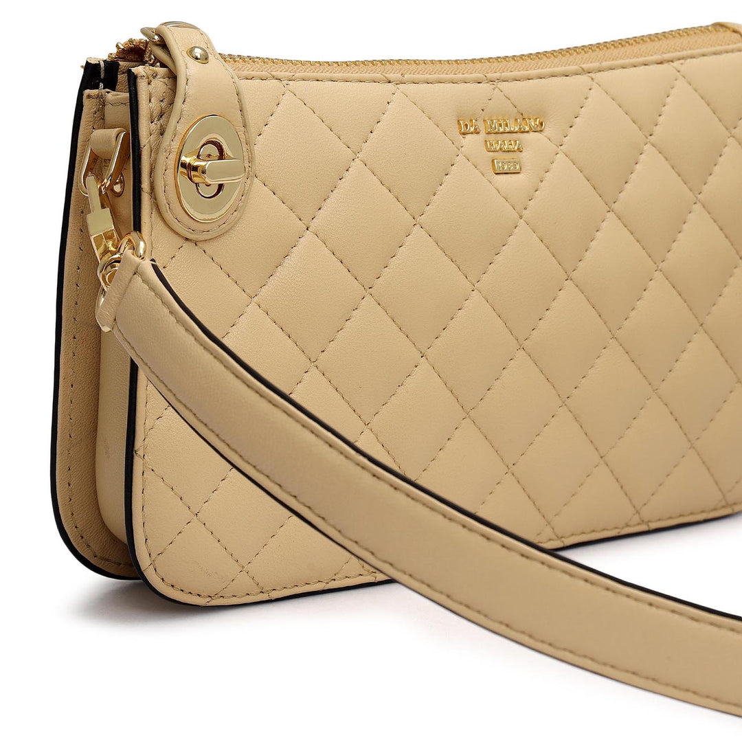 Small Quilting Leather Baguette - Beige