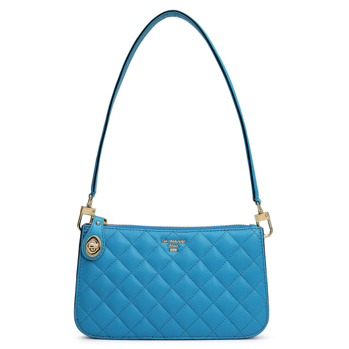 Small Quilting Leather Baguette - Blue