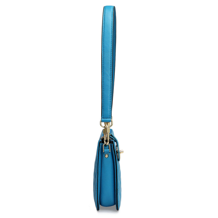 Small Quilting Leather Baguette - Blue