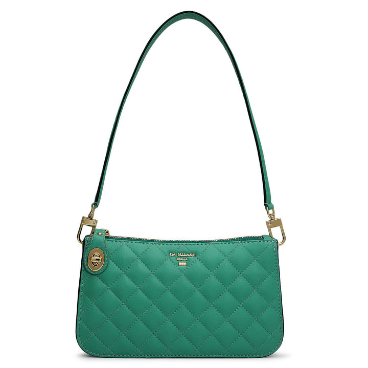 Small Quilting Leather Baguette - Green