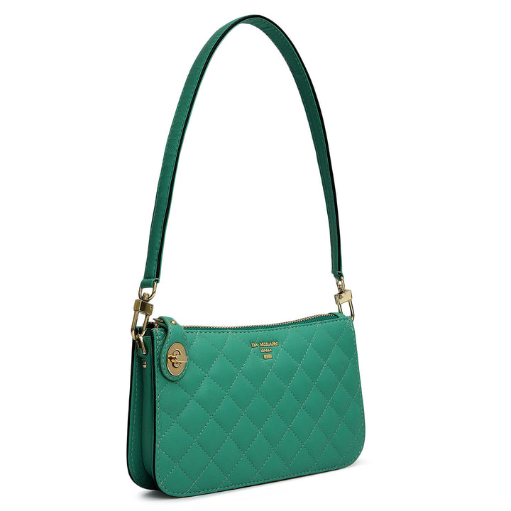 Small Quilting Leather Baguette - Green
