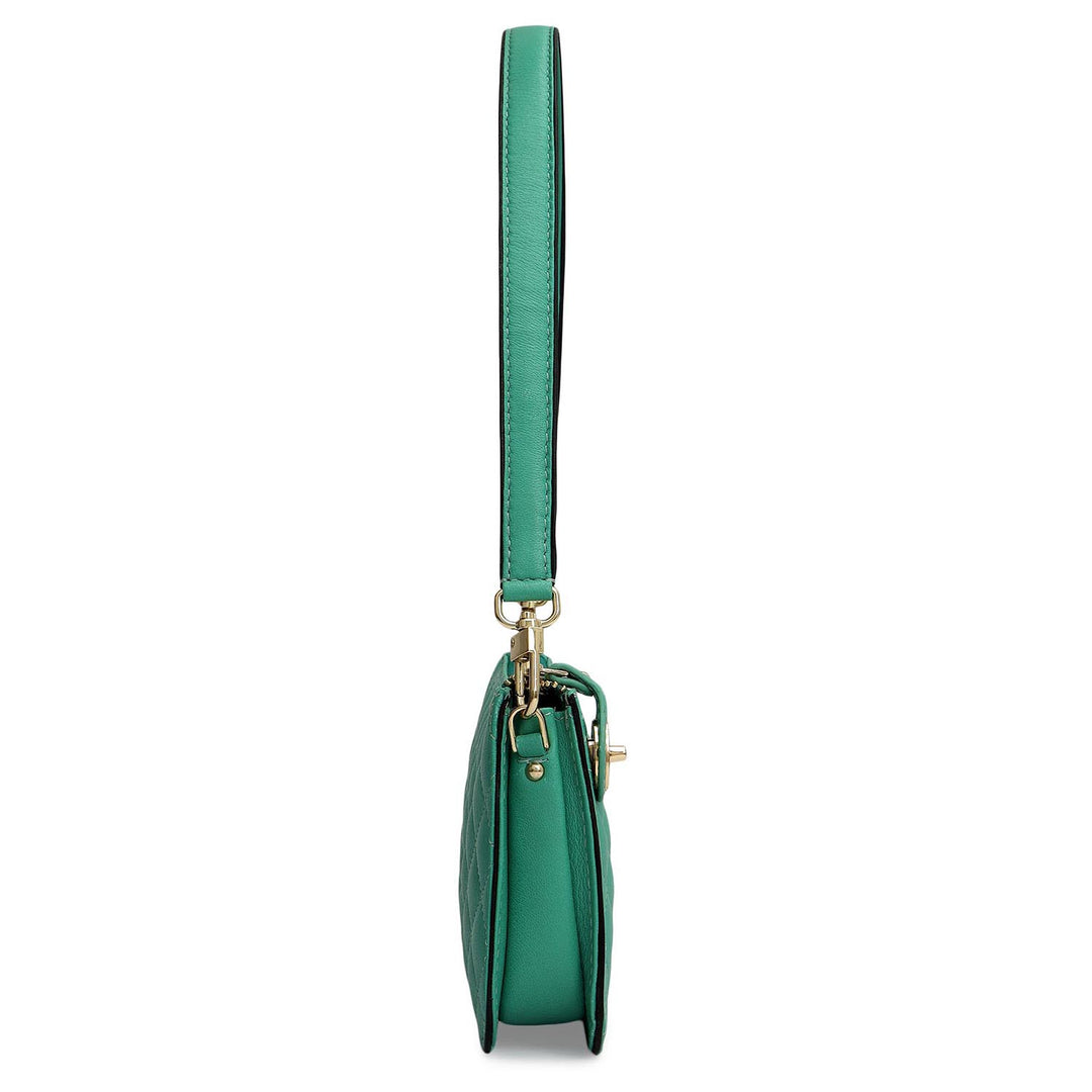 Small Quilting Leather Baguette - Green