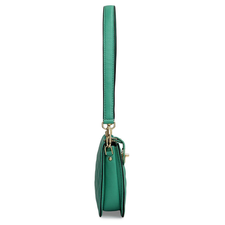 Small Quilting Leather Baguette - Green