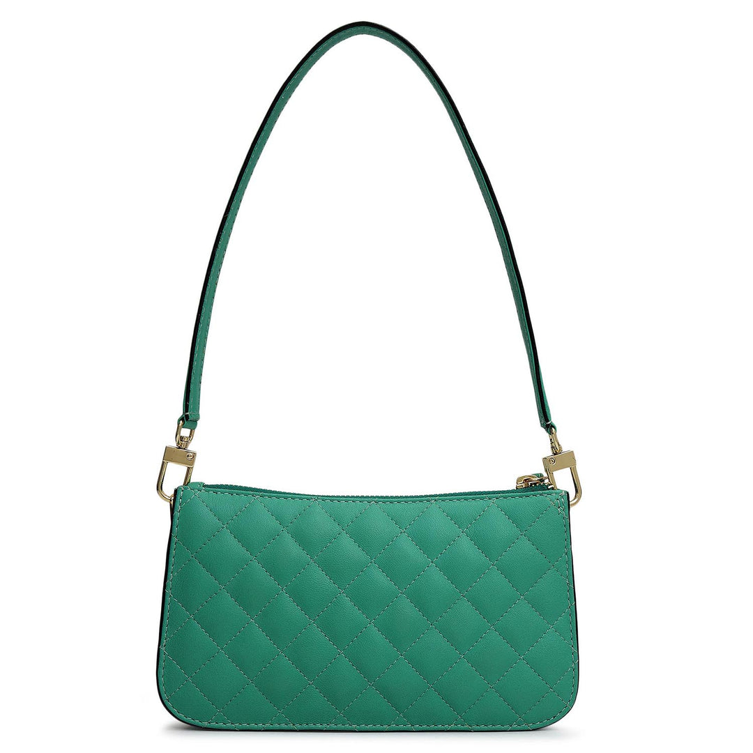 Small Quilting Leather Baguette - Green