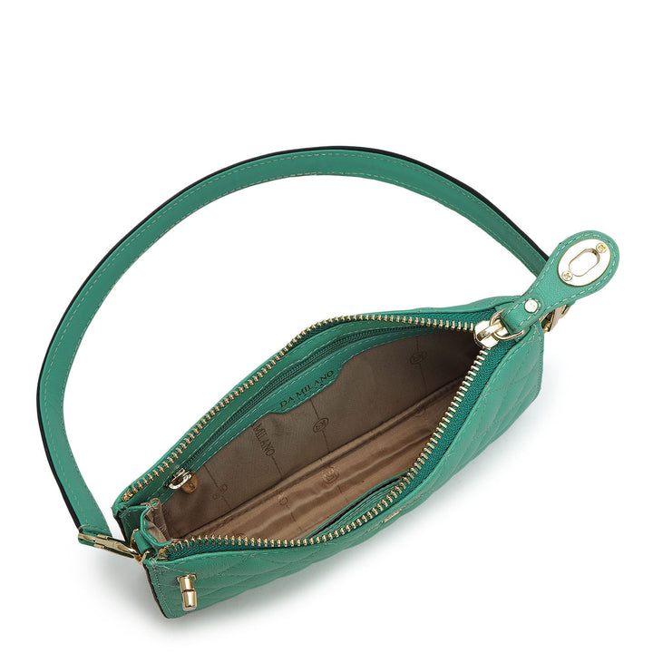 Small Quilting Leather Baguette - Green
