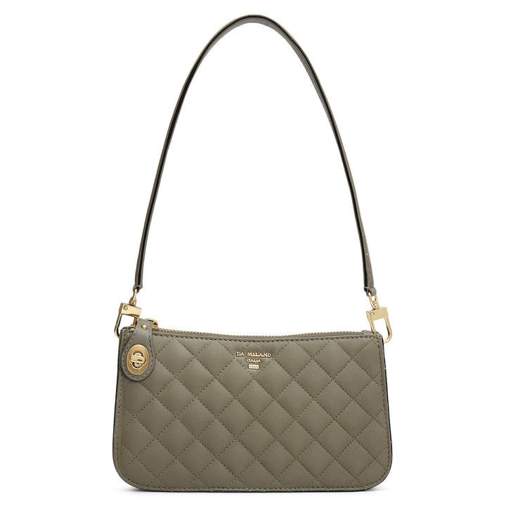 Small Quilting Leather Baguette - Grey