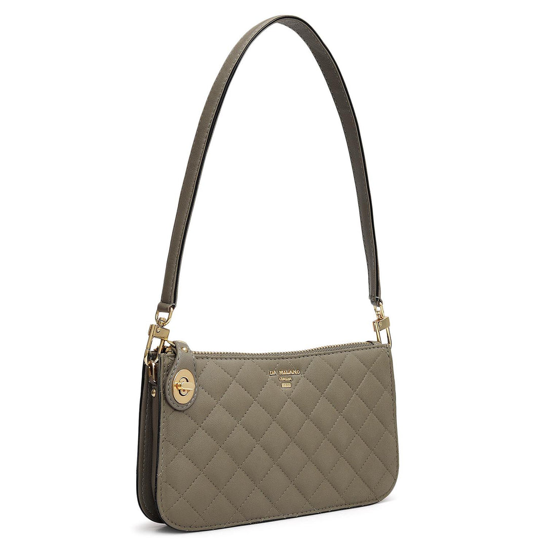 Small Quilting Leather Baguette - Grey