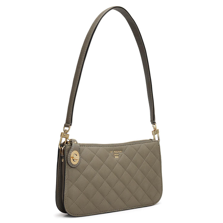 Small Quilting Leather Baguette - Grey
