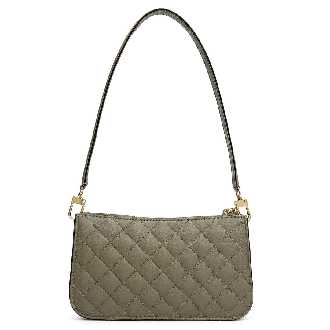 Small Quilting Leather Baguette - Grey