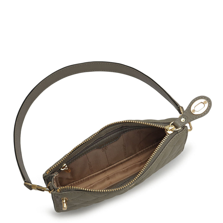 Small Quilting Leather Baguette - Grey