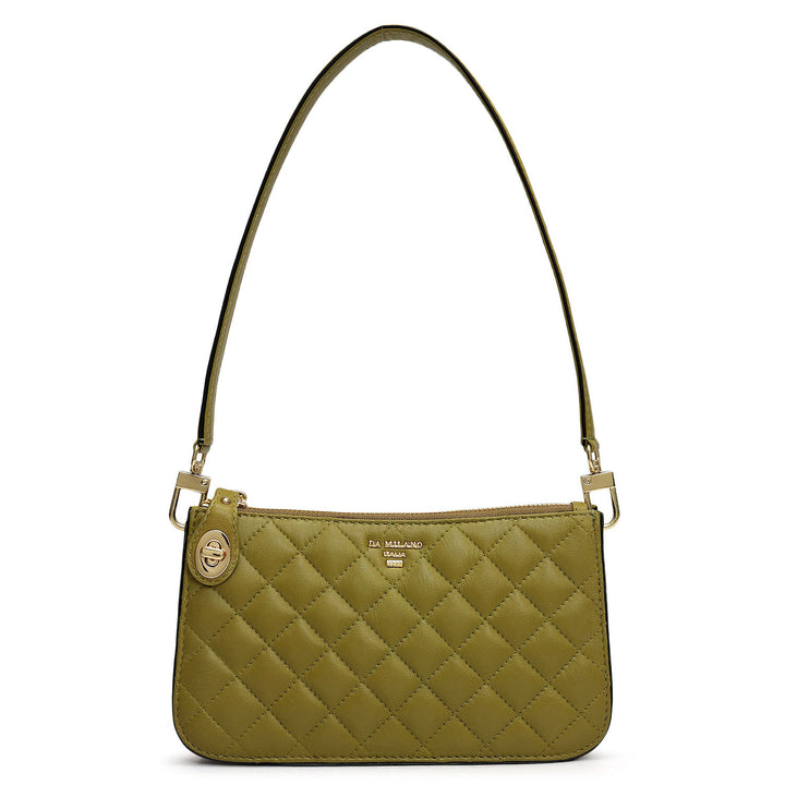 Small Quilting Leather Baguette - Olive