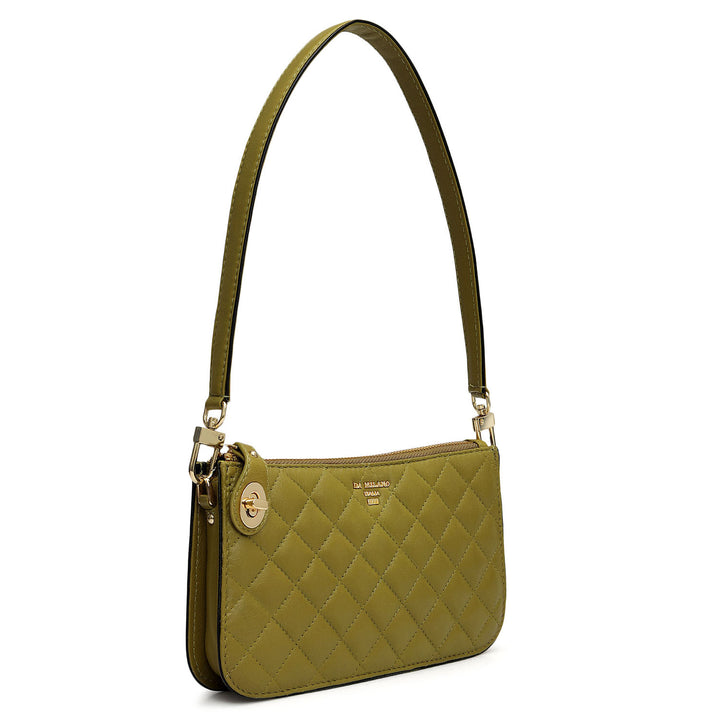 Small Quilting Leather Baguette - Olive
